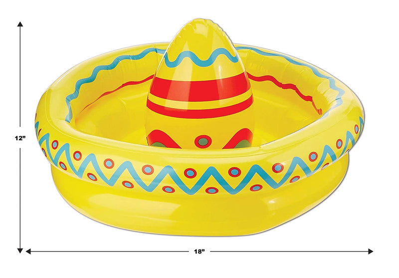 Beistle Novelty Plastic Inflatable Mexican Sombrero Cooler Cinco De Mayo Fiesta Theme Drink Holder Party Suppliescan Decorations, 18" x 12", Yellow/Red/Blue Cooler 18"x12" - PawsPlanet Australia