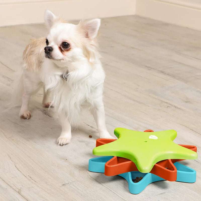 Iquities Interactive Dog Puzzle Toy, Twister Boredom Buster Treat Dispenser, Brain Training Game for Dogs, Blue Red & Green - PawsPlanet Australia