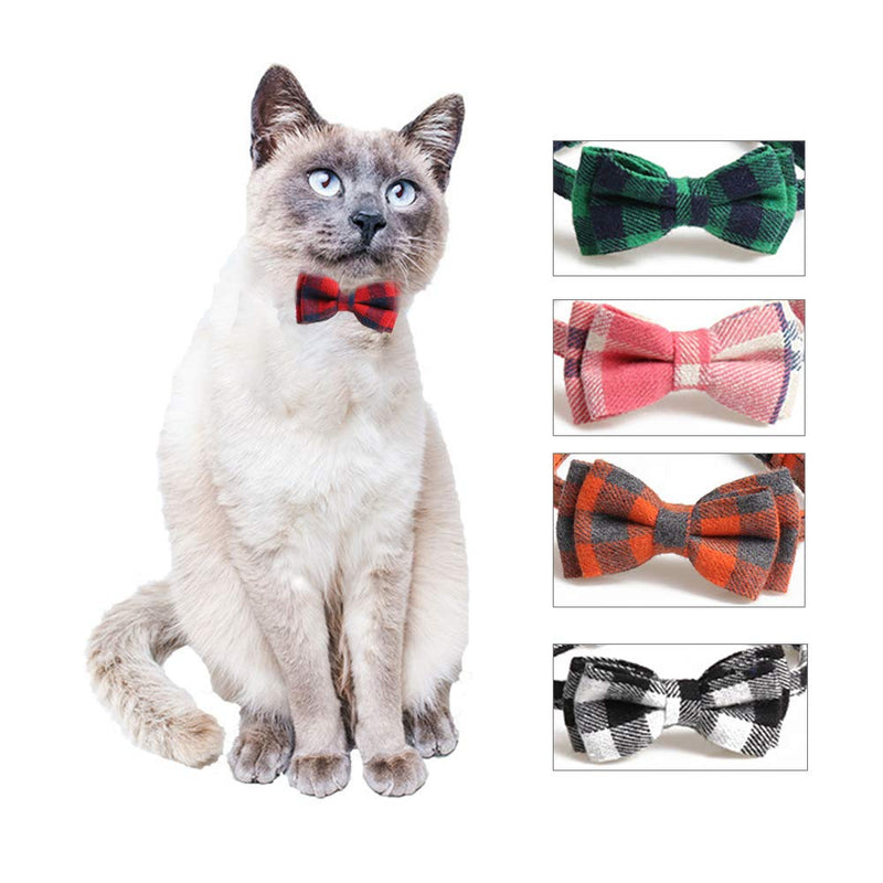 SENDILI 2 Pack Quick Release Cat Collar with Bells and Bow Tie - Cute Plaid Patterns Personalised Safety Collars for Kitty and Some Puppies, Blue + Black-white - PawsPlanet Australia