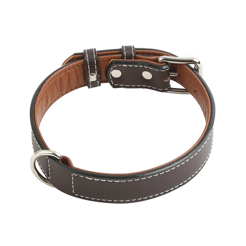 Vivifying Leather Dog Collar, Durable and Comfortable Genuine Leather Pet Collar for Large, Medium and Small Dogs, Adjustable 14.3-18.4 Inches (Dark Brown) L Dark Brown - PawsPlanet Australia