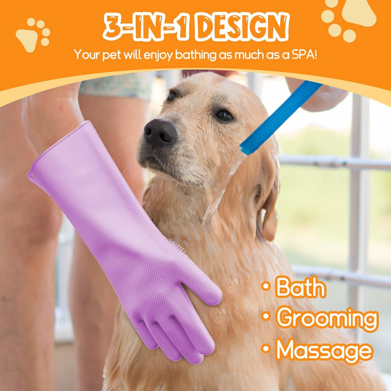 COMFPET Pet Grooming Gloves for Dog Hair Removal, Cat Brush for Shedding, Bathing and Massage for Puppies and Kittens, Food Grade Silicone (Purple) Purple - PawsPlanet Australia