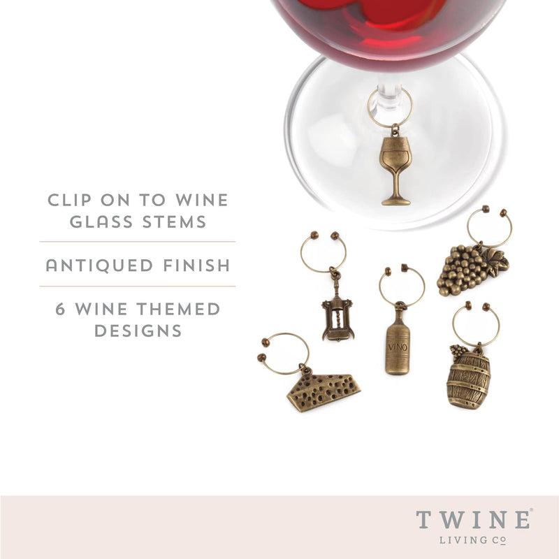 Twine Antiqued farmhouse decor wine charms and drink markers for wine glasses, 6 count Metallic - PawsPlanet Australia