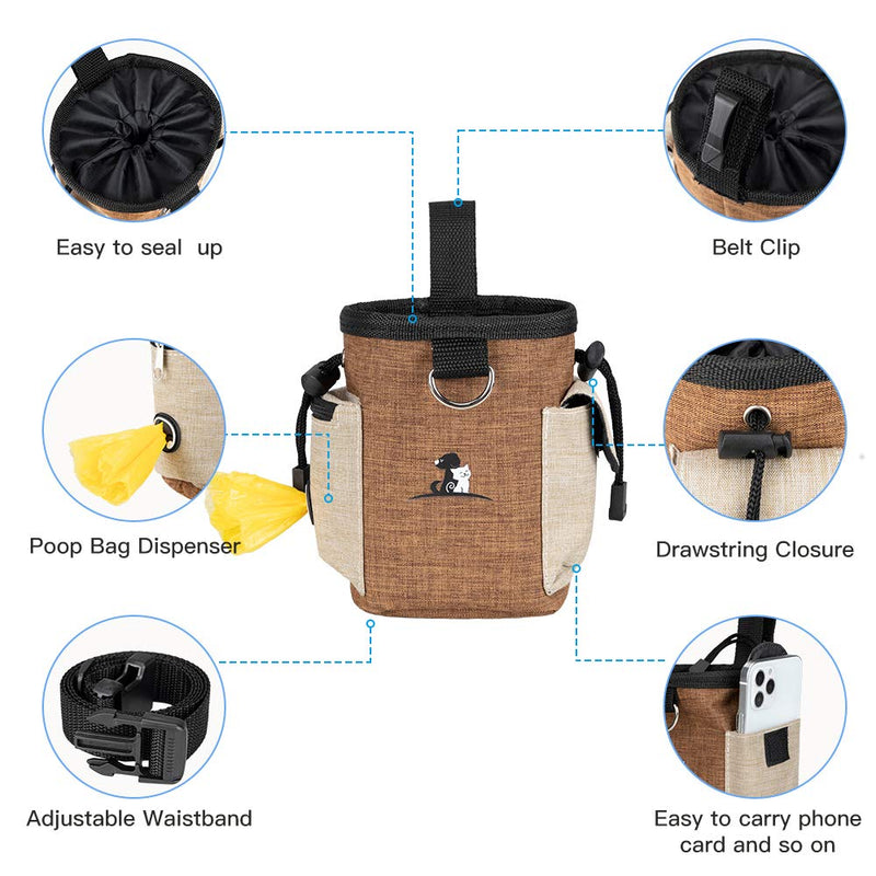 EXCELLENT ELITE SPANKER Dog Treat Pouch with Collapsible Water Feeder Bowl Food Storage Bag for Travel Training Walking Adjustable Belt(Brown) Brown - PawsPlanet Australia