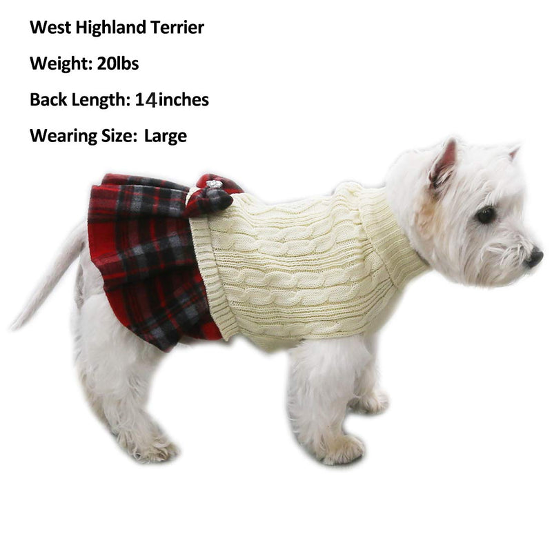 [Australia] - kyeese Dog Sweater Dress Plaid with Bowtie Turtleneck Dog Pullover Knitwear Pet Sweater for Fall Winter Medium Red 