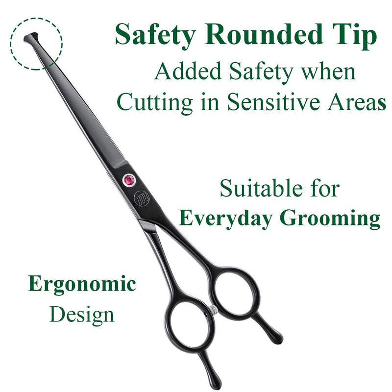 Moontay 7" Dog Grooming Scissors Set, Reversible Trimming Thinning Chunkers, Curved , Straight Cat Pet Grooming Shears with Safety Rounded Tip for Grooming Full Body (Chunker Set-Black-Rounded Tip) Chunker Set-black-rounded Tip - PawsPlanet Australia