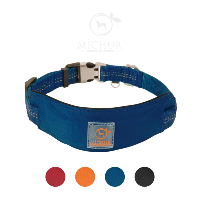 Michur Bruno Blue dog collar small dog large dog dog collar strong, made of nylon with neopren reflective S: 12.20-16.54" - PawsPlanet Australia