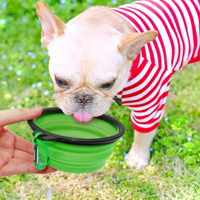 Collapsible Dog Bowls, 12 oz Portable Foldable Travel Water Bowl Food Dishes with Carabiner Clip for Traveling, Hiking, Walking, 2 Pack ( Blue+Green ) (Small) Small - PawsPlanet Australia