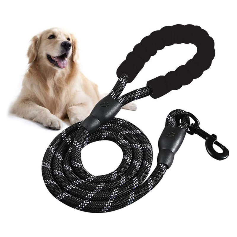 Copiel Dog Rope Leash, 5 Foot Quality Durable Soft EVA Padded Handle Walking Hiking Lead Rope Leash Reflective Training Pads Pee For Small, Medium Large Dog Puppy (Black) Black - PawsPlanet Australia