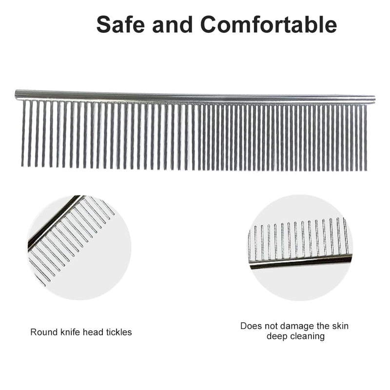 2-Piece Stainless Steel Pet Comb Pet Grooming Comb Rounded Teeth Dog Comb Pet Steel Comb Metal Grooming Comb, with Tangled Short and Long Hair (as shown) as shown - PawsPlanet Australia
