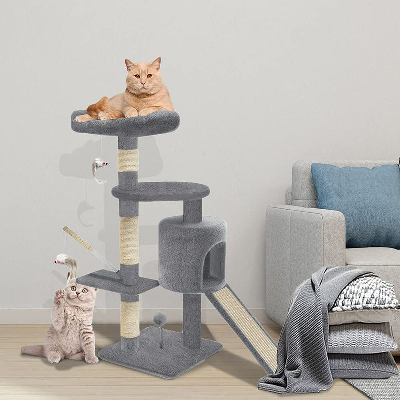 VOUNOT Scratching Post Stable Cat Tree Climbing Tree for Cats with Platforms Cave Sisal Rope, 115cm, Grey - PawsPlanet Australia