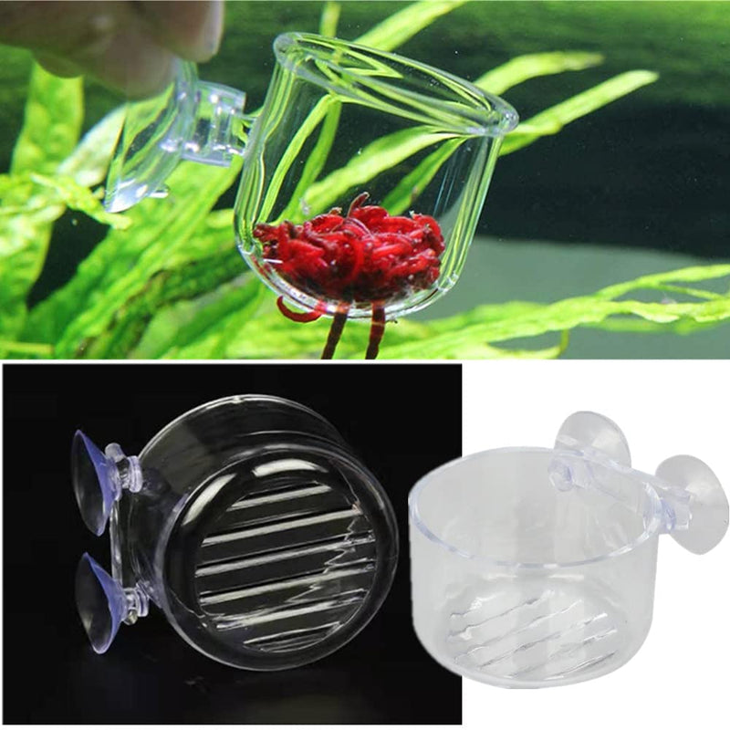 ZhanshuidefaQ 2 Pcs Red Worm Feeder Acrylic Fish Tank Plant Shrimp Feeder Bowl Floating Bloodworm Water Food Dish Fish Feeding Cup with Suction Transparent Fish Feeding Cup Tank for Aquarium Reptiles - PawsPlanet Australia