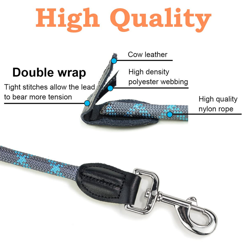 Dog leash 2.6 m adjustable shoulder leash, reflective multifunctional nylon double leash with 2 movable metal rings, ideal for walking, running and training (black & gray, L - 1.2 x 260 cm) black & gray - PawsPlanet Australia