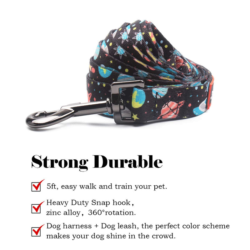 [Australia] - QQPETS Dog Harness Leash Set,Adjustable Vest Durable Heavy Duty Puppy Small Medium Large Dogs Perfect for Walking Running Training Starry Sky 