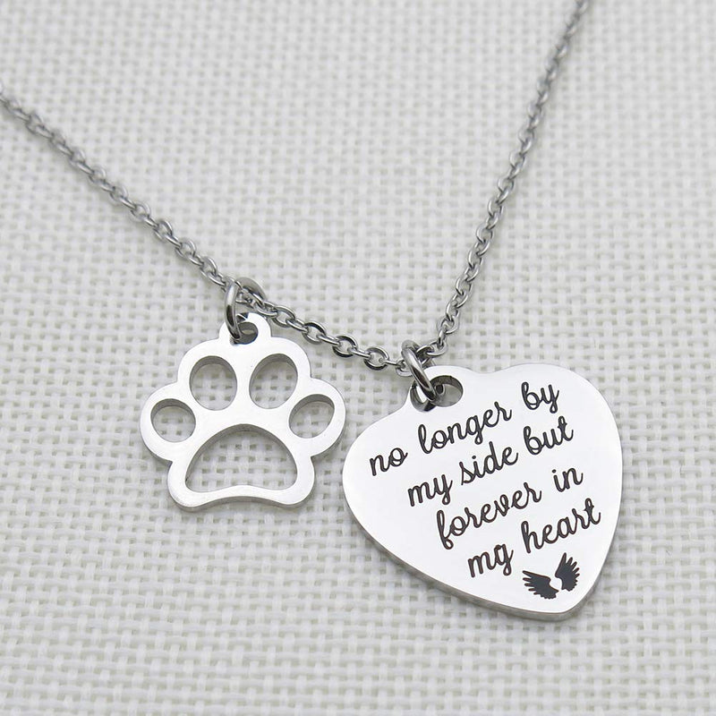 [Australia] - IDLAN Pet Memorial Gift No Longer by My Side But Forever in My Heart Stainless Steel Paw Prints Necklace Pet Sympathy Gift 