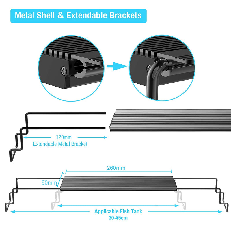 Aquarium Light LED Fish Tank Light for 12-18in Fish Tank, 12W Waterproof IP66 aquarium light for plants, 3 Lighting Modes Freshwater Light, Timer Controller Aluminium Alloy, Extendable Brackets(ZL-30) ZL-30 - PawsPlanet Australia