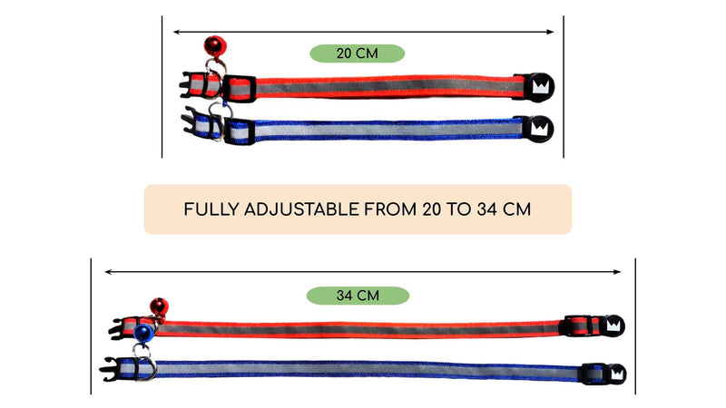 Maxxy Cat Collar with Quick Release, Reflective and glow strip for night safe and lovely bell, soft material, 2 for 1, two colours (Red&Blue) Red&Blue - PawsPlanet Australia