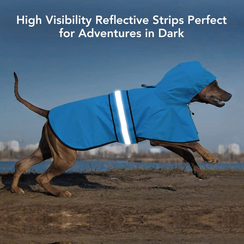 Ezierfy Waterproof Reflective Dog Raincoat- Adjustable Pet Jacket, Lightweight Dog Hooded Slicker Poncho for Small to X- Large Dogs and Puppies Blue - PawsPlanet Australia