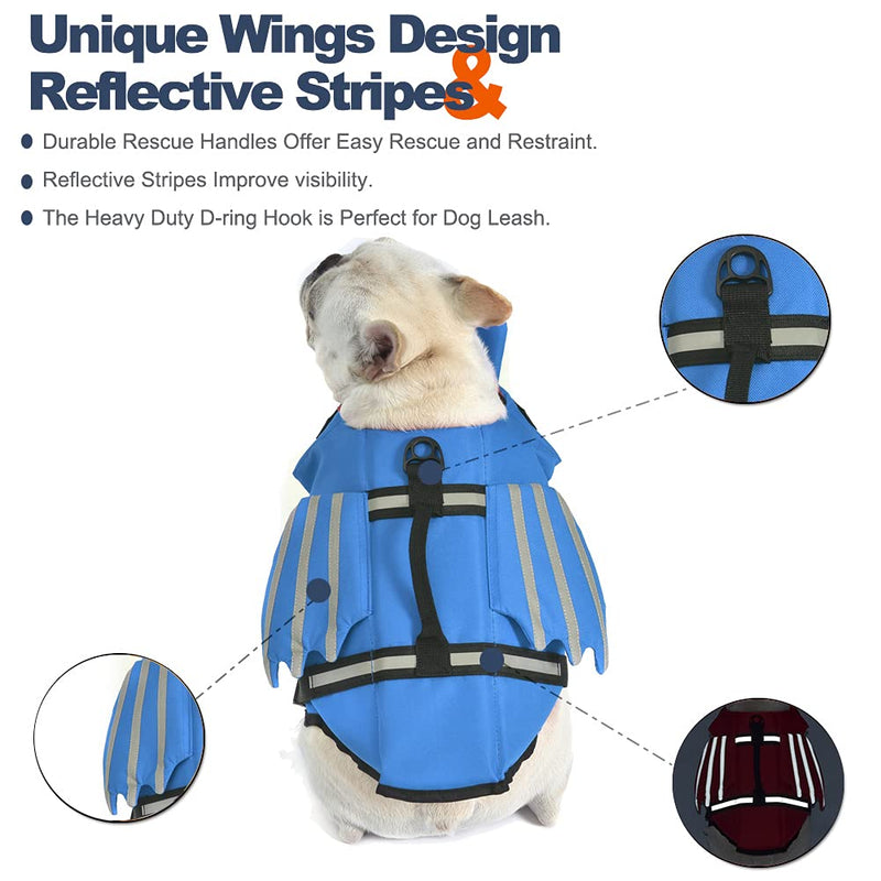 Dog Life Jacket, Wings Design Pet Life Vest, Dog Flotation Lifesaver Preserver Swimsuit with Handle for Swim, Pool, Beach, Boating, for Puppy Small, Medium, Large Size Dogs XS (Chest Girth 11.8"-16.5") Blue - PawsPlanet Australia
