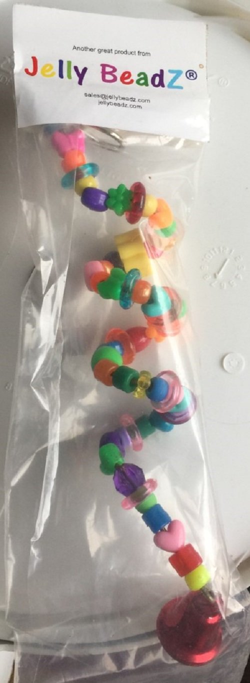 [Australia] - JellyBeadZ Small Parrot Millet Holder/Spiral Toy - 8 Inch - Pony Beads, Bells, and Spiral Brass Wire 