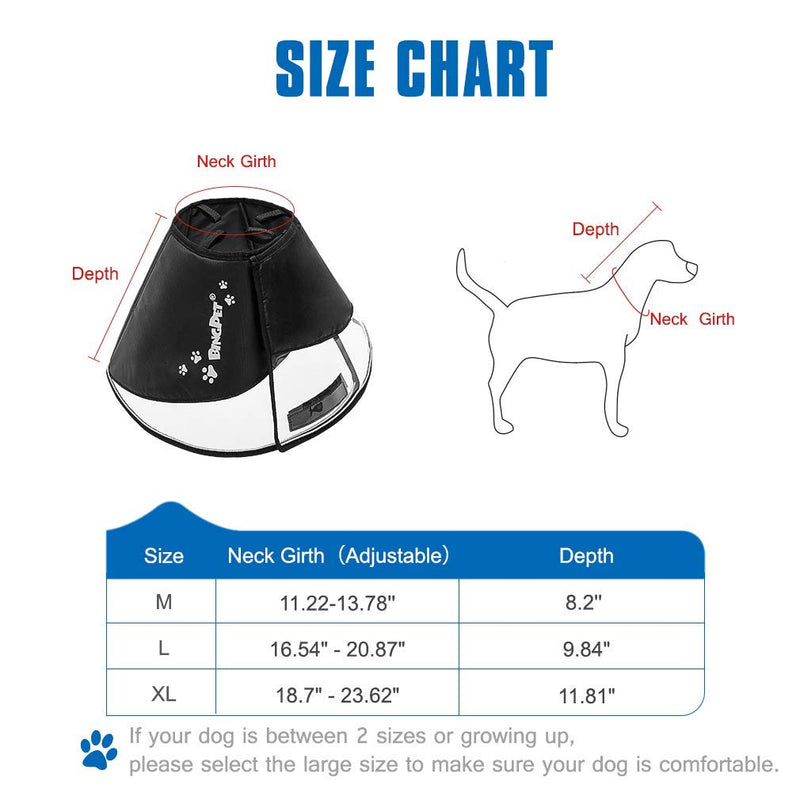 BINGPET Dog Recovery Collar for Surgery - Pet Cone Collar Soft Comfortable - Protective Elizabeth Collar with Reflective Design for Wound, Biting, Licking M(11.2-13.7inches) Black - PawsPlanet Australia