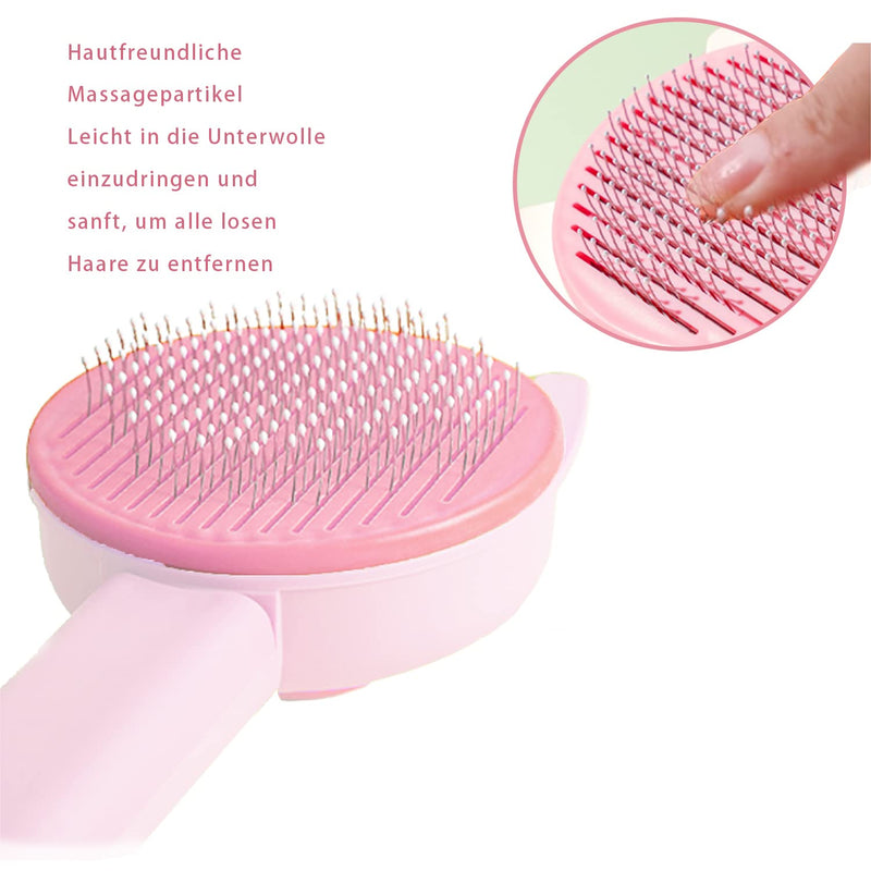 Cat brush, dog brush, self-cleaning cat brush for long hair/short hair, cat comb with handle, brush for pet care for removing underfur, loose fur and tangles (pink) pink - PawsPlanet Australia