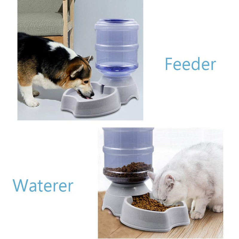 [Australia] - Zcaukya Automatic Cat Feeder and Water Dispenser Set, 1 Gal x 2 Gravity Dog Water Fountain Pet Food Feeder grey 