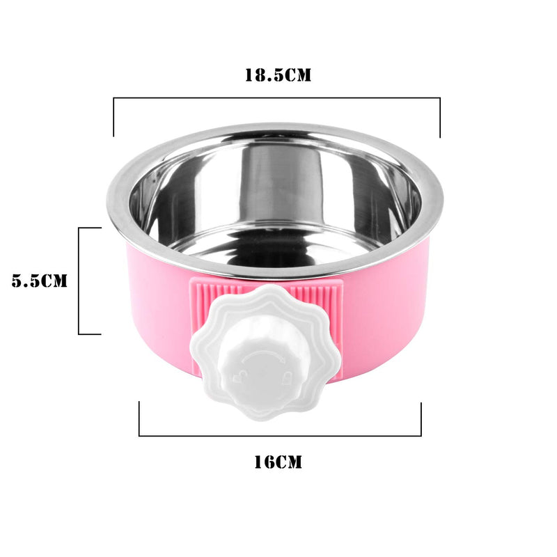 QUACOWW Pet Crate Bowls Pet Hanging Bowl 2-in-1 Removable Steel Puppy Feeding Water Bowl Stainless Dog Water Food Feeder for Dogs Cats Small Animals(Pink) - PawsPlanet Australia