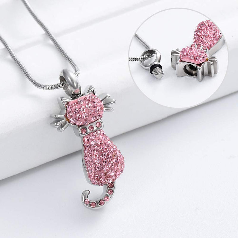 [Australia] - Imrsanl Lovely Cat Urn Necklace Memorial Pendant for Ashes Holder Stainless Steel Keepsake Cremation Jewelry for Pet Ashes Pink 