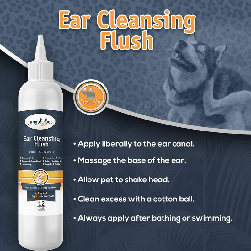 Jungle Pet Ear Cleansing Flush - Deep Cleansing, Gentle for Routine Use, REMOVES Scales & Crust - Deodorizing - Ear Cleanser - PawsPlanet Australia