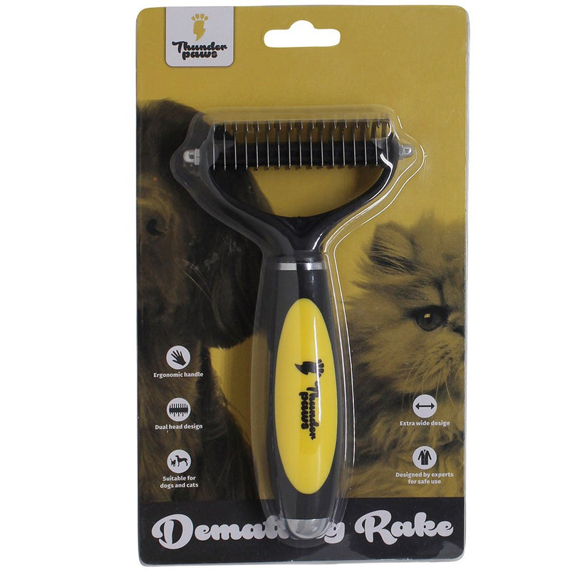 Thunderpaws Pet Dematting Rake - Ergonomic De-matting Comb for Dogs and Cats - Remove Mats and Tangles Coats Safely With Rounded End Blades and Extra Wide Head - PawsPlanet Australia