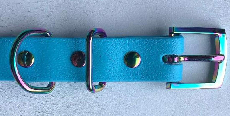 PALE BLUE BIOTHANE RAINBOW BUCKLE DOG COLLAR 16"-20" 40CM-50CM 19MM WIDE MEDIUM WATERPROOF HYPOALLERGENIC VEGAN DURABLE - PawsPlanet Australia