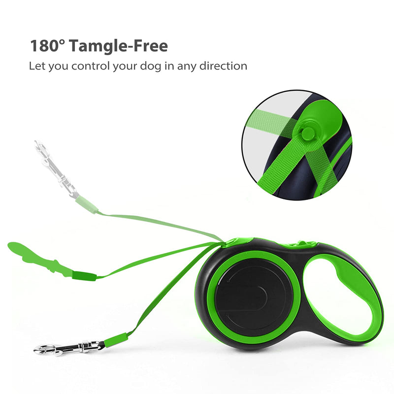 PETCUTE Retractable dog leash, adjustable dog leash with ergonomic non-slip handle, one-hand brake, pause, lock, extendable dog leash for small and large dogs up to 50kg 8M green 8M-50KG - PawsPlanet Australia