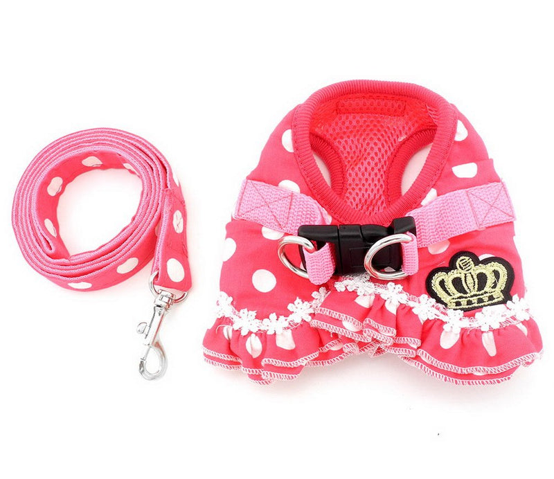 [Australia] - SELMAI Puppy Cat Small Girl Dog Dots Vest Harness Leash Set Mesh Padded No Pull Lead (Size Run Small,Please Check Size Details Carefully Before Purchase) M(Chest Girth 13.4";Neck Girth 8.7") Pink 