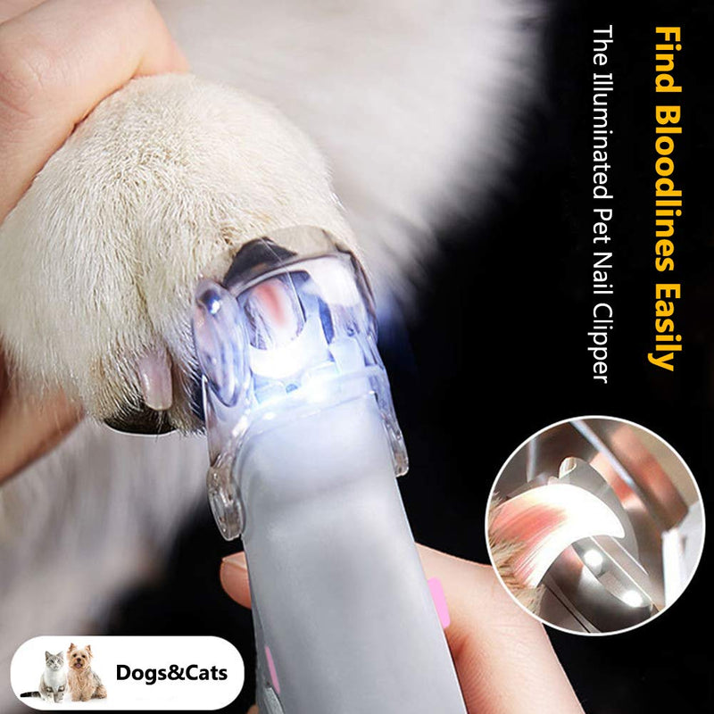 [Australia] - Helishy Illuminated Pet Nail Clipper, 5X Magnification Dog Nail Scissor Safe Pet Grooming Trimmer Claw Care Tool, Features LED Light Great for Dogs Cats Pink 