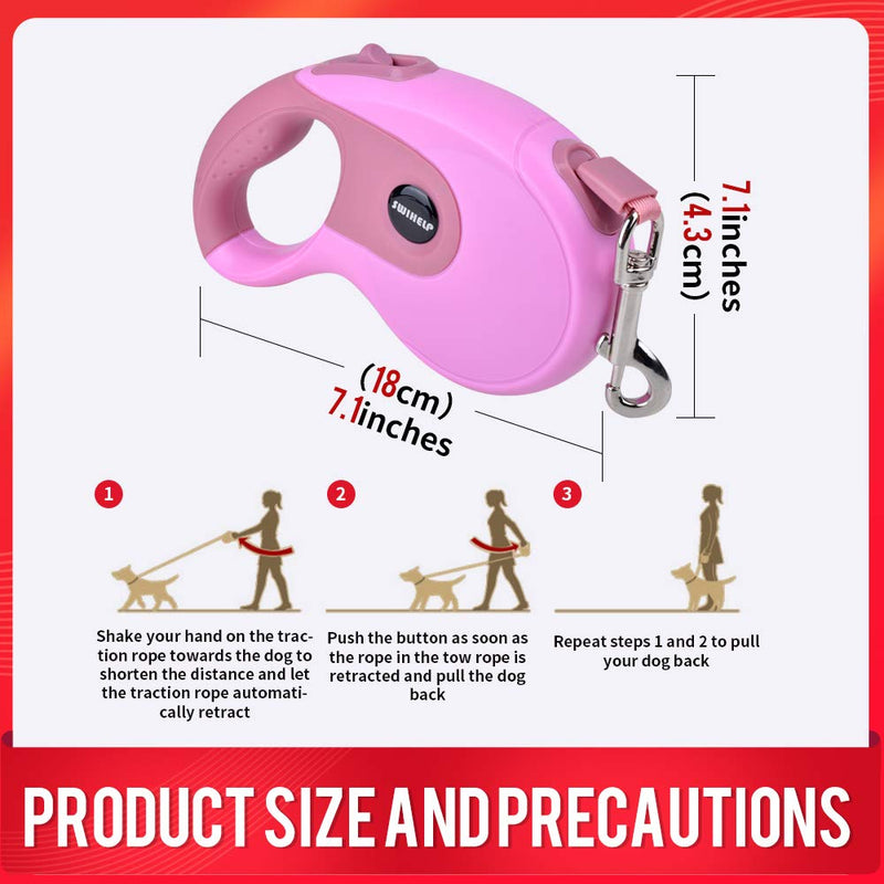 [Australia] - SWIHELP 16 ft Dog Leash Retractable, Pet Leash for Small Medium Large Dogs Up to 40 KG with One Button&Lock System for Training, Walking, Jogging (Pink) 