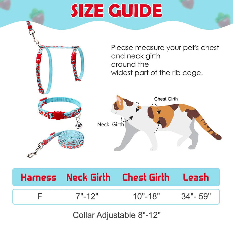 PAWCHIE Cat Harness with Leash and Collar Set - Escape Proof Adjustable H-shped Cat Vest, Soft Comfortable Strap for Cats Outdoor Walking Blue (Strawberry) - PawsPlanet Australia