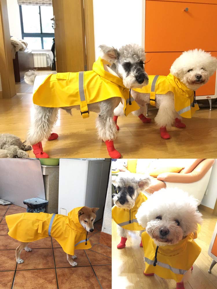 [Australia] - JYHY Dog Raincoat Adjustable Reflective Waterproof Lightweight Dog Rain Jacket Rain Poncho with Hood for Medium Large Dogs Yellow 
