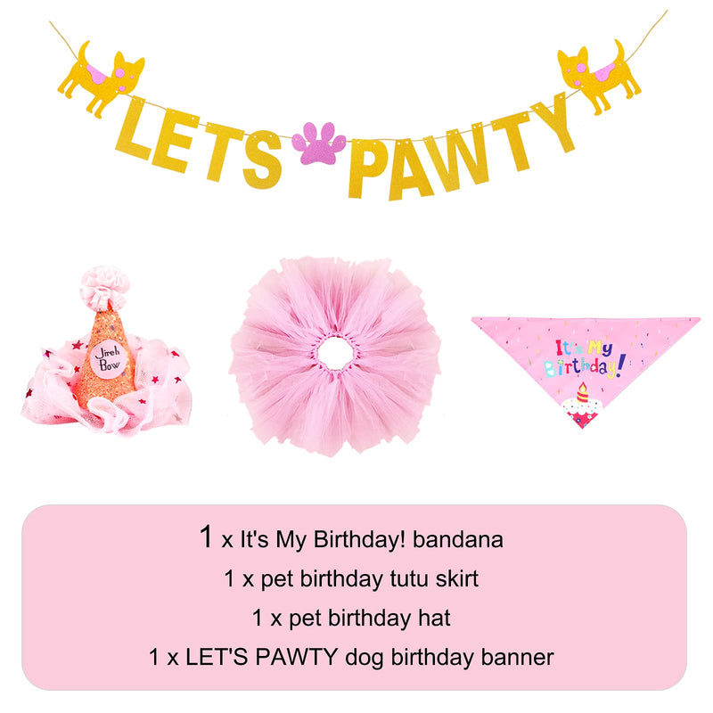 ANYI16 Dog Birthday Party Bandana Girl Dog Birthday Supplies - Pink Hat Scarf Tutu Skirt Happy Birthday Banner for Pet Puppy Dog, Cat - PawsPlanet Australia