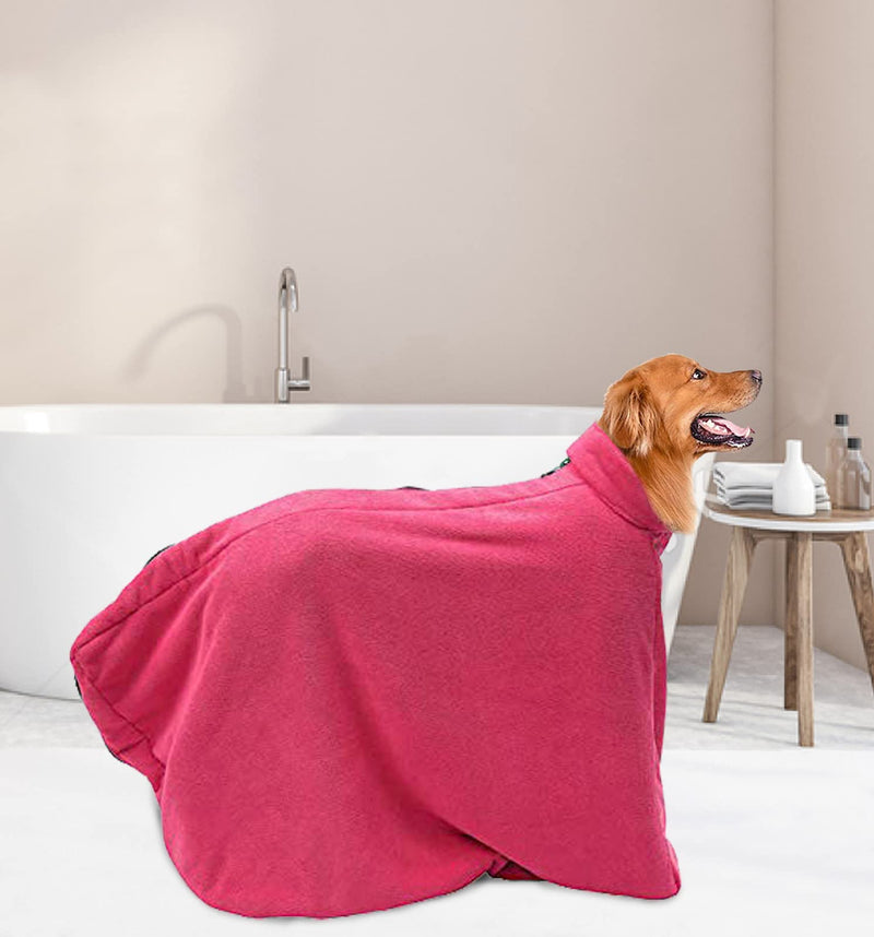 Pethiy - Premium dog bathrobe made of microfiber - dog drying bag, dog bath towel with zipper, super absorbent soft dog towel suitable for bathing and swimming-red-S Plus S-Plus Red - PawsPlanet Australia