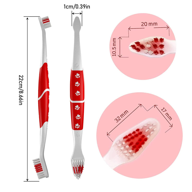 Diyxisk dog toothbrush 2 pieces pack dental care dog cleaning brushes, cat toothbrush, against tartar, bad breath and gingivitis, double-sided teeth cleaning set, red tool - PawsPlanet Australia