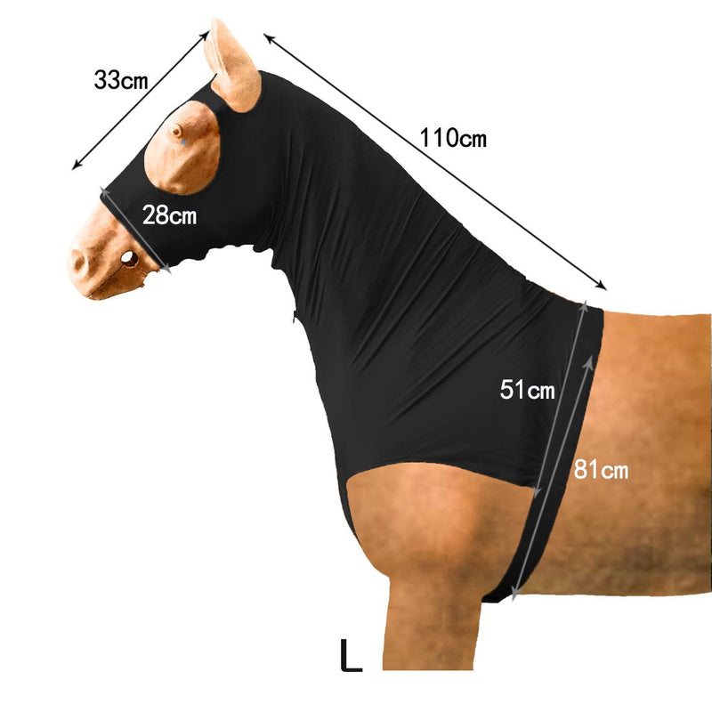 Leberna Lycra Stretch Horse Hood with Zipper - Full Face Neck Coverage L Black - PawsPlanet Australia