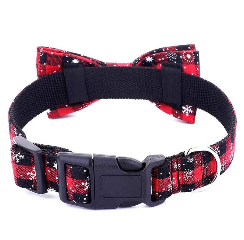 [Australia] - Freezx Christmas Dog Collar with Bow Tie - Adjustable 100% Cotton Nylon Design Handmade - Cute Fashion for Large Medium Small Dogs L- Collar length: 15.5 "-19.5 " Red 