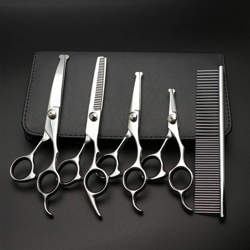 ANPPEX Dog Grooming Scissors, 5-Piece Set Rounded Tip Thinning Dog Scissors Comb Set, Curved Safety Dog Face Grooming Scissors Round End for Pet Cat - PawsPlanet Australia