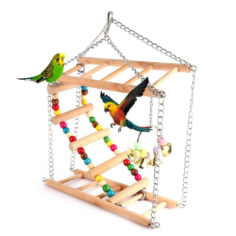 Yosoo Pet Hanging Ladder Wooden Suspension Bridge Steps Stairs Climbing Swing Double-Layer Toys For Bird Parakeet Hamster Budgie Cockatiel Parrot Hammock Cage Toy Type 2 - PawsPlanet Australia