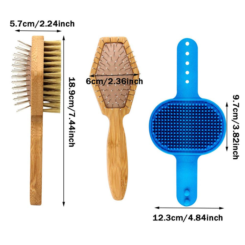 YGHH 2 Pieces Dogs Comb and Brush, Grooming Brush for Dog & Cat, Dog Shampoo Brush, Pet Double Sided Comb, Double Hexagon Bamboo TPR Pet Bath Massage Brush for Dogs, Cats with Short or Long Hair - PawsPlanet Australia