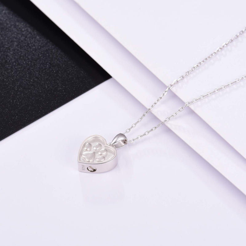 [Australia] - 925 Sterling Silver Puppy Urn Pendant Necklace for Pet Dog Cat Ashes Paw Print Love Heart Cremation Keepsake Necklace Women Gift 