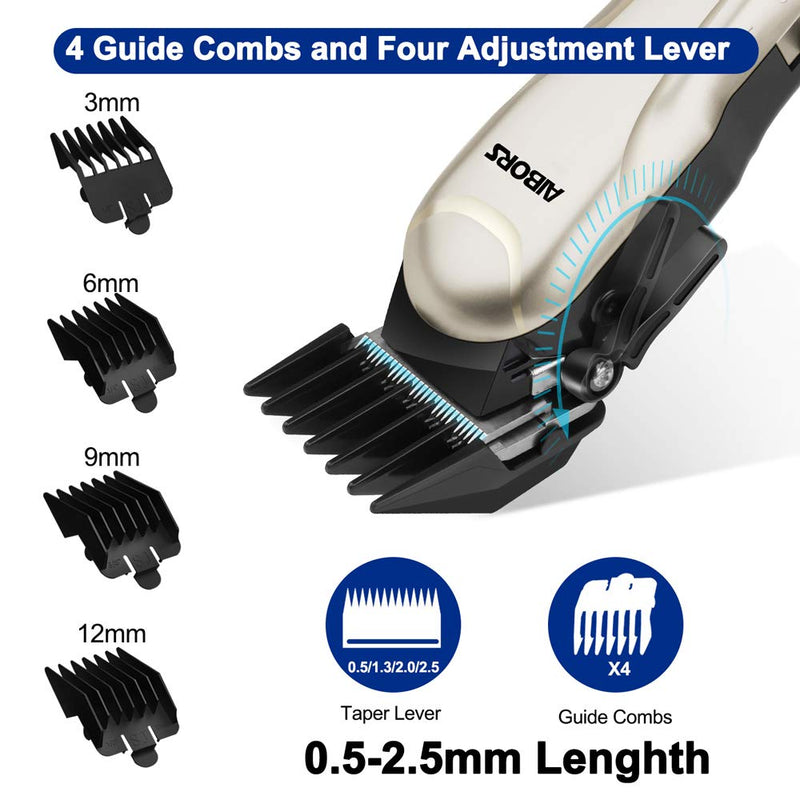 AIBORS Dog Clippers for Grooming for Thick Coats Heavy Duty Low Noise Rechargeable Cordless Pet Hair Grooming Clippers, Professional Dog Grooming Kit Dog Trimmer Shaver for Small Large Dogs Cats Pets Gold - PawsPlanet Australia