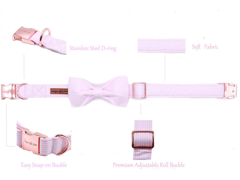 Unique Style Paws Pet Soft &Comfy Bowtie Dog Collar and Cat Collar Pet Gift for Dogs and Cats 6 Size and 7 Patterns XX-Small Pink Stripe - PawsPlanet Australia