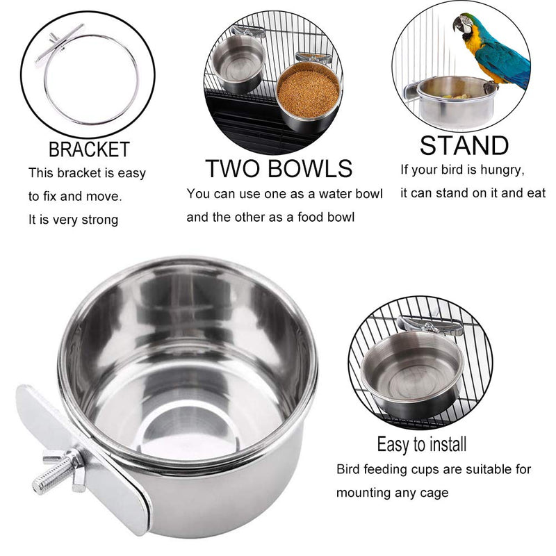 PINVNBY Parrot Feeding Cups Birds Food Dish Stainless Steel Parrot Feeders Water Cage Bowls with Clamp Holder for Cockatiel Conure Budgies Parakeet Parrot Macaw Small Animal Chinchilla Pack of 2 - PawsPlanet Australia