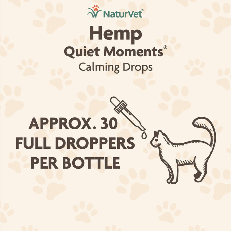 NaturVet Quiet Moments Calming Aid Cat Supplement Plus Melatonin – Helps Reduce Stress in Cats – for Pet Storm Anxiety, Motion Sickness, Grooming, Separation, Travel Quiet Moments Plus Hemp 1 Oz Drops - PawsPlanet Australia